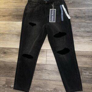Indigo Rising Step Mom High Rise Skinny Ripped Distress Jeans Sz 11/12 BLACK NWT
